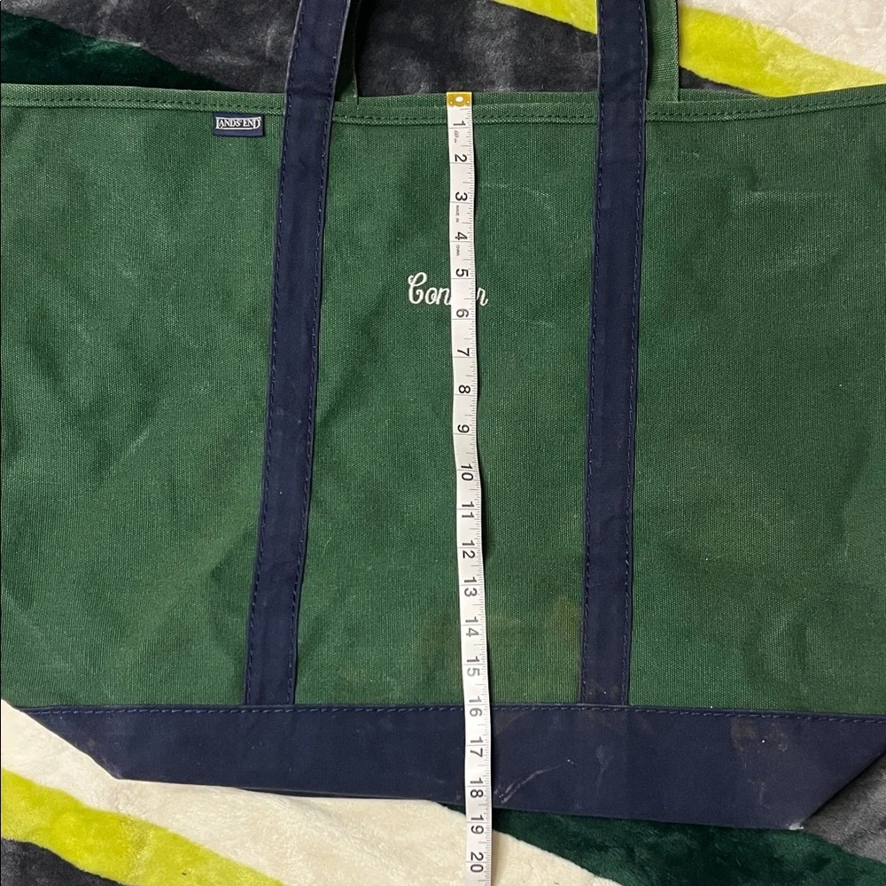 LANDS END XL Green and Navy Tote Bag